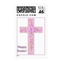 Happy Easter Pink Cross with Lilies postage