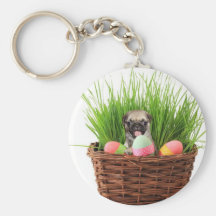 Happy Easter pug puppy Key Chain