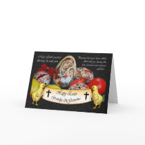 Happy Easter Religious card with chicks and Mary w