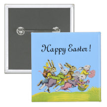 Happy Easter Running Pastel Rabbits Buttons