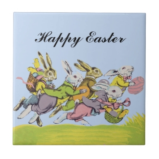 Happy Easter Running Pastel Rabbits