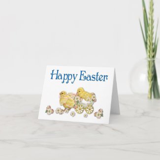 Happy Easter Vintage Chicks and Daisies Art card