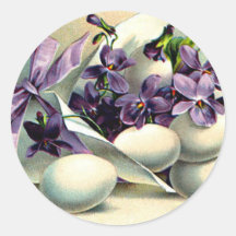 Happy Easter Violets & Eggs Vintage Round Stickers