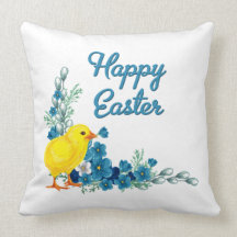 Happy Easter With a Baby Chick Throw Pillow