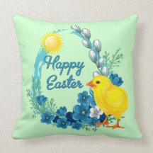 Happy Easter With Baby Chick Throw Pillows