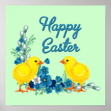 Happy Easter With Baby Chicks Posters