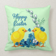Happy Easter With Baby Chicks Throw Pillow