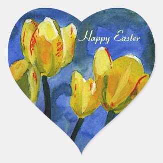 Happy Easter Yellow Tulips Stickers