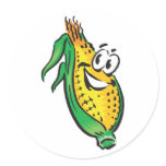 happy face corn on the cob round sticker