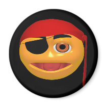 Happy Face Pirate Round Magnet by halloween_tshirts Happy Face Pirate Round Magnet