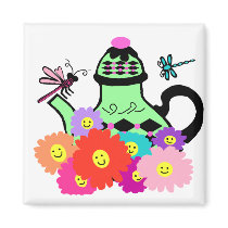 Happy face tea pot with dragonflies magnet by marcya7 Happy face tea pot with dragonflies magnet