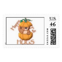 happy fall hugs postage stamp