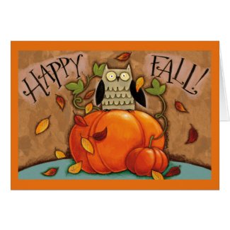 Happy Fall Owl and Pumpkin Greeting Card