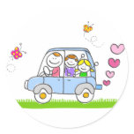 happy family cartoon round stickers