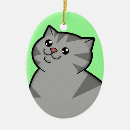 Happy Fat Silver Tabby Cat Keepsake Ornament