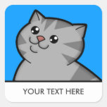 Happy Fat Silver Tabby Cat Square Stickers