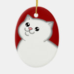 Happy Fat White Cat Keepsake Ornament