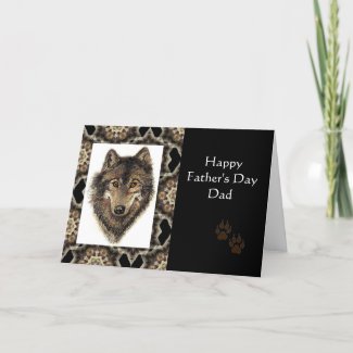 Happy Father's Day Dad with Watercolor Wolf Greeting Cards