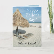 Happy Father's Day Greeting Card - Add your custom text inside this cute Happy Father's Day Greeting Card. Ocean beach cabana design. Dad, relax and enjoy father's day!