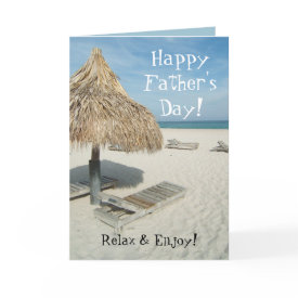 Happy Father's Day Greeting Card - Add your custom text inside this cute Happy Father's Day Greeting Card. Ocean beach cabana design. Dad, relax and enjoy father's day!