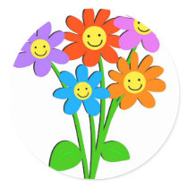 Happy Flowers Round Sticker