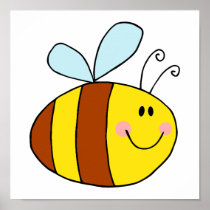 happy flying honeybee honey bee cartoon posters