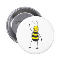Happy Friendly Bee Saying Hi to You Button