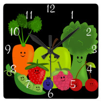 Happy Fruit and Veggies Wall Clock at Zazzle