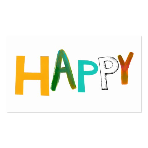 Happy fun colorful word art unique font design business cards (front side)
