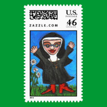 Happy Funky Preachin' Nun - postage stamps