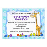 Happy Giraffe Blue Birthday Party Invitation invitations