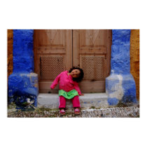 Happy Girl Between Blue Pillars posters by redmcx Happy Girl Between Blue Pillars posters