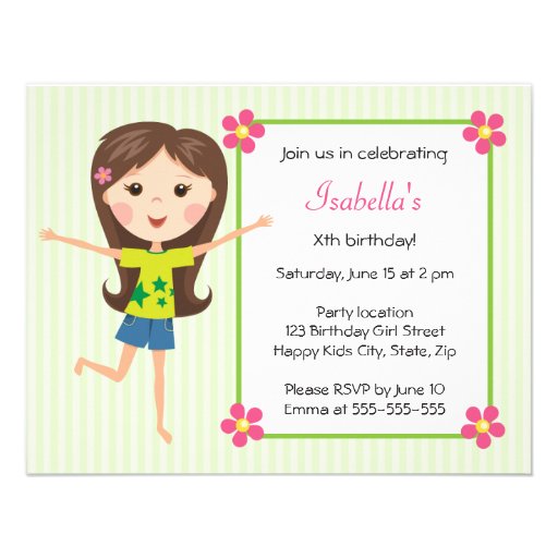 Happy girl cartoon cute girly birthday invitation