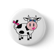 Happy Girl Cow Pinback Button