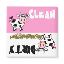 Happy Girl Cow Clean / Dirty Dishwasher Magnet