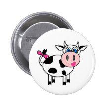 Happy Girl Cow Pinback Button