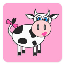 Happy Girl Cow Square Sticker