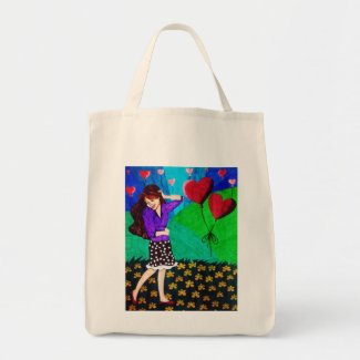 Happy Girl In Love In A Garden Tote Bags