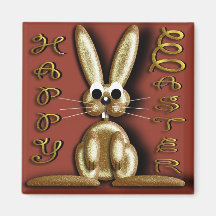 Happy gold rabbit easter fridge magnet