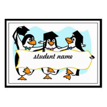 Happy Graduating Dancing Penguins w/Banner Business Card Template