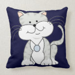 Happy Gray Kitty Throw Pillow