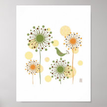 Happy Green Bird Print 7x7
