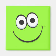 Happy green cartoon smiley face magnet