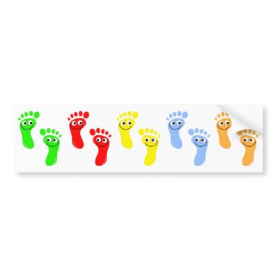 Happy Green Feet, Happy Red Feet, Happy Yellow. bumper stickers