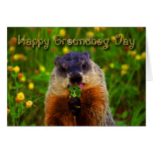 Happy Groundhog Day Eating Flower Cards