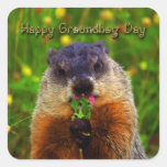 Happy Groundhog Day Eating Flower Stickers