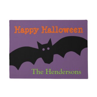 Happy Halloween Black Bat Personalized Doormat