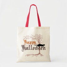 Happy Halloween Black Cat Canvas Bag