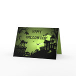 Happy Halloween Black Cat Haunted House Card
