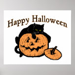 Happy Halloween Black Cat On Pumpkin Print